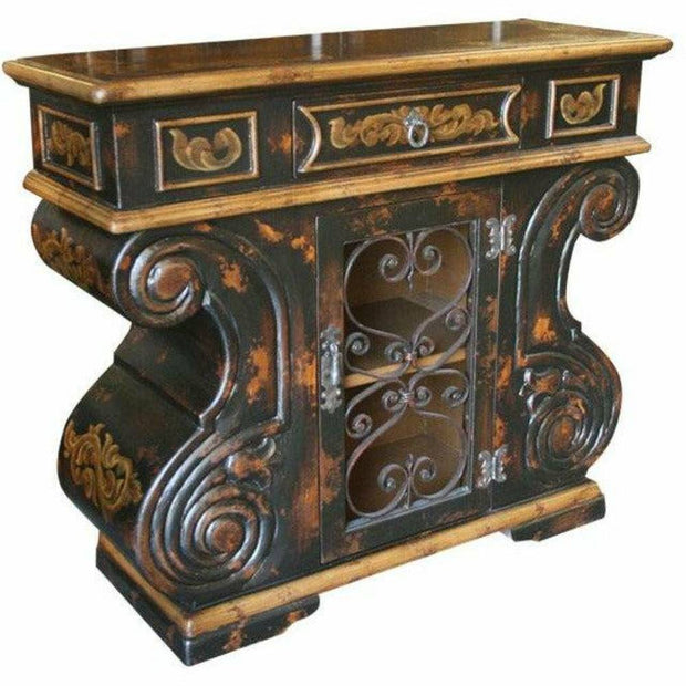 Casa Bonita Peruvian Hand-Painted Carved Wood and Wrought Iron Brescia Chest