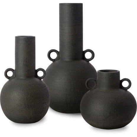 Surya Acanceh Collection Set of 3 Modern Black Ceramic Vases CCH-001