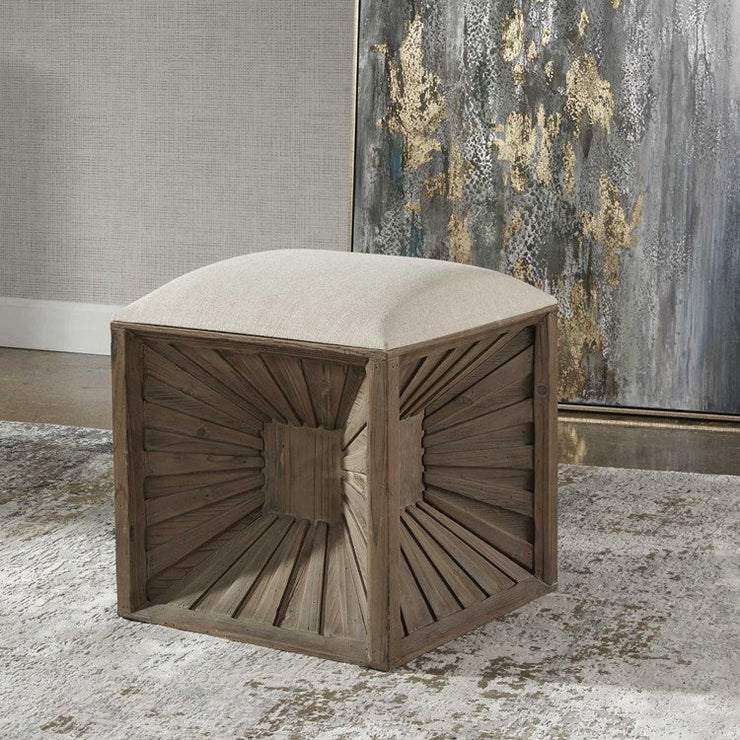 Uttermost Jia Tan Linen Seat Cushion Weathered Fir Wood Ottoman