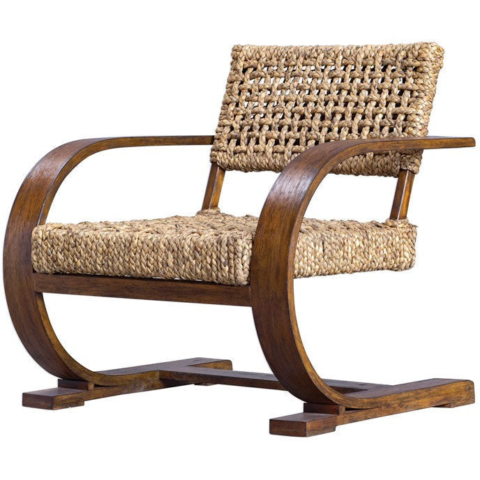 Uttermost Rehema Modern Bohemian Natural Woven Seat with Curved Wood Frame Accent Armchair