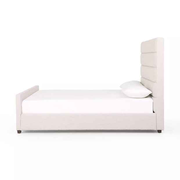 Four Hands Daphne Channeled Bed ~ Cambric Ivory Performance Fabric Upholstered Queen Size Bed