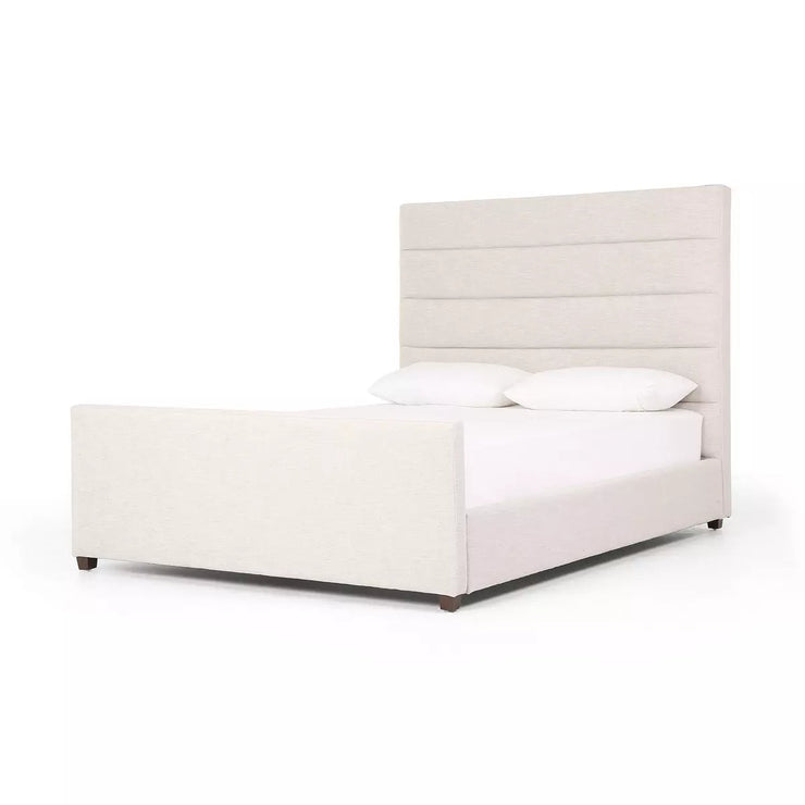 Four Hands Daphne Channeled Bed ~ Cambric Ivory Performance Fabric Upholstered Queen Size Bed