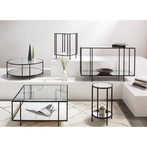 Surya Alecsa Modern Glass Top With Wood & Metal Mirrored Base Square Coffee Table EAA-001