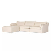 Four Hands Delray 3 Piece Slipcovered Sectional Sofa With Ottoman ~ Evere Creme Performance Fabric Slipcover
