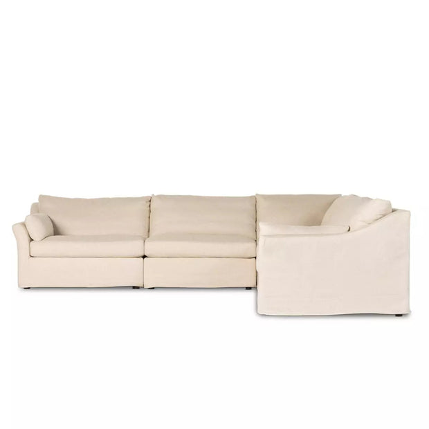 Four Hands Delray 5 Piece Slipcovered Sectional ~ Evere Creme Performance Fabric Slipcover
