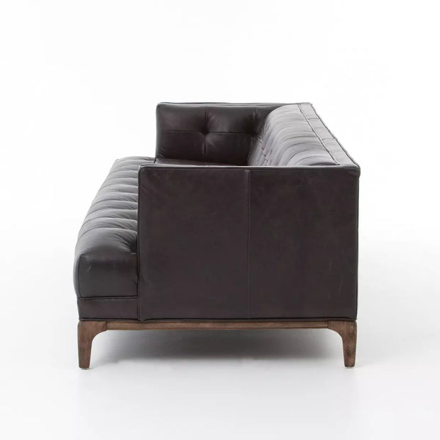 Four Hands Dylan Tufted Sofa 91” ~ Rider Black Top Grain Leather