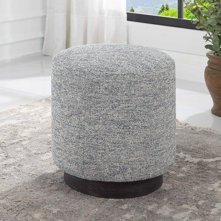 Uttermost Avila Blue & White Tweed Round Ottoman