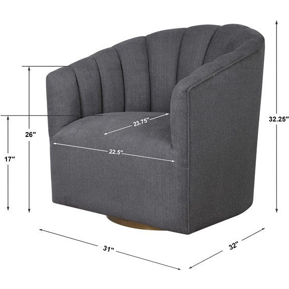 Uttermost Cuthbert Charcoal Gray Fabric Barrel Back Swivel Chair