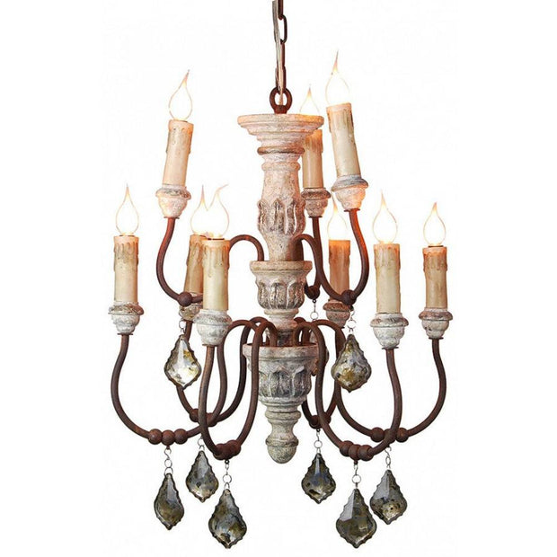 Provence Home Distressed Aged Silver & Grey Carved Wood Antiqued Metal Chandelier