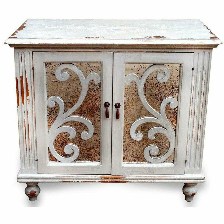 Casa Bonita Peruvian Hand-Painted Carved Wood and Antiqued Mirror Raquel Nightstand