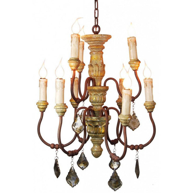 Provence Home Distressed Aged Gold Carved Wood Antiqued Metal Chandelier
