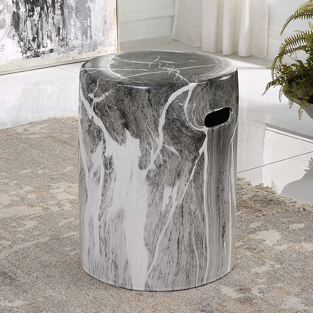 Uttermost Marvel Black & White Marbled Finish Ceramic Garden Stool