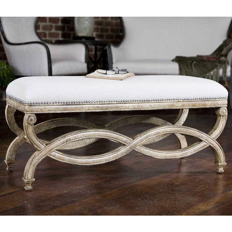 Uttermost Karline Linen Performance Fabric Seat Wood Bench