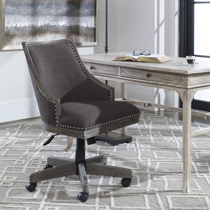 Uttermost Aidrian Charcoal Gray Linen Desk Chair