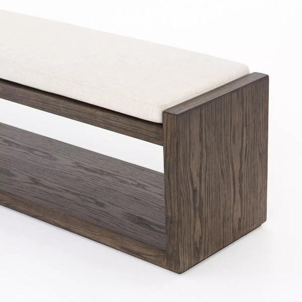 Four Hands Edmon Wood Bench ~ Savile Flax Performance Fabric Cushioned Seat