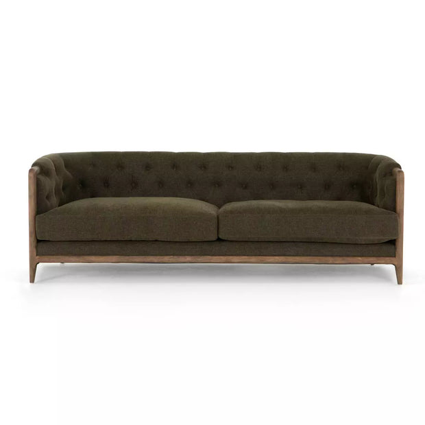 Four Hands Ellsworth Tufted Sofa ~ Sutton Olive Upholstered Performance Fabric