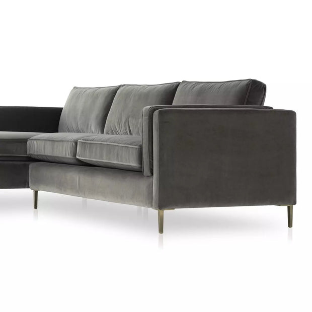 Four Hands Emery 2 Piece Left Chaise Sectional 110” ~ Sapphire Birch Velvet Upholstered Fabric