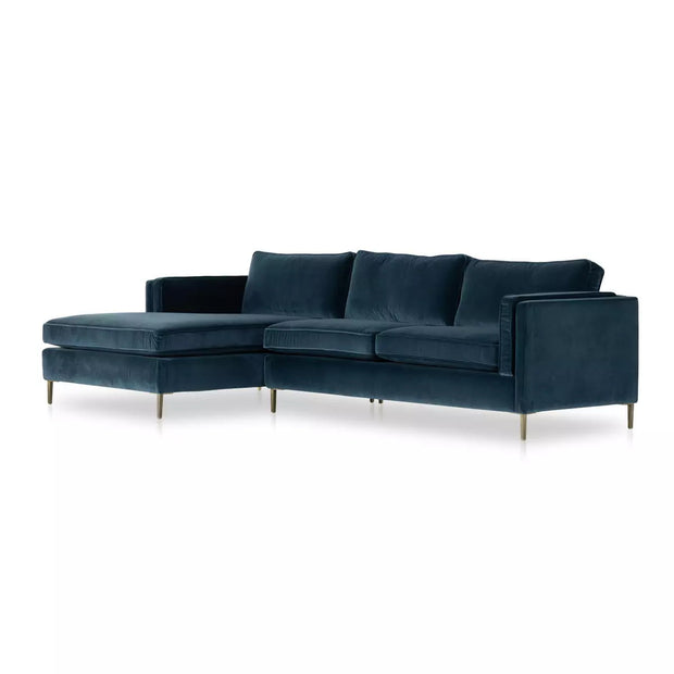 Four Hands Emery 2 Piece Right Chaise Sectional 110” ~  Sapphire Bay Velvet Upholstered Fabric