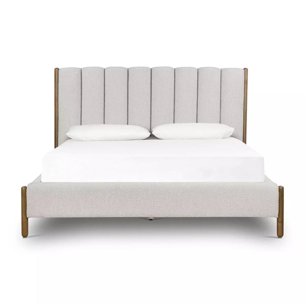 Four Hands Emma Bed ~ Channeled Upholstered Boucle Headboard Queen Size Bed