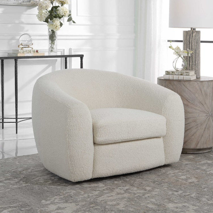Uttermost Capra Luxe Off-White Faux Shearling Curved Swivel Chair ...