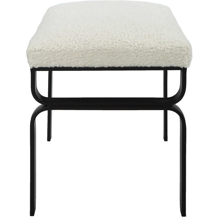 Uttermost Diverge White Faux Shearling Upholstered Seat Black Iron Bench