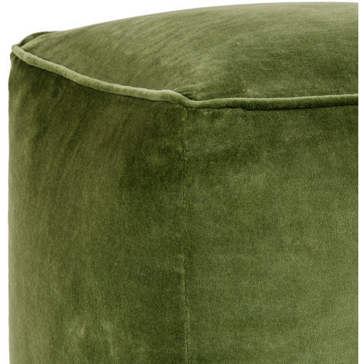Surya Modern Olive Green Cotton Velvet Pouf Ottoman CVPF-018