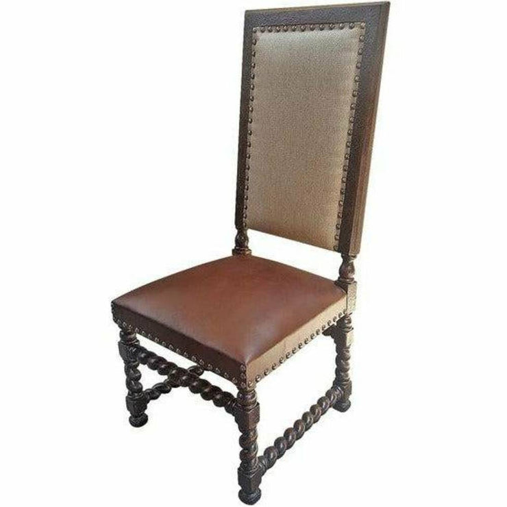 Casa Bonita Peruvian Hand-Painted Carved Wood Fabric and Leather Salamanca Dining Chair