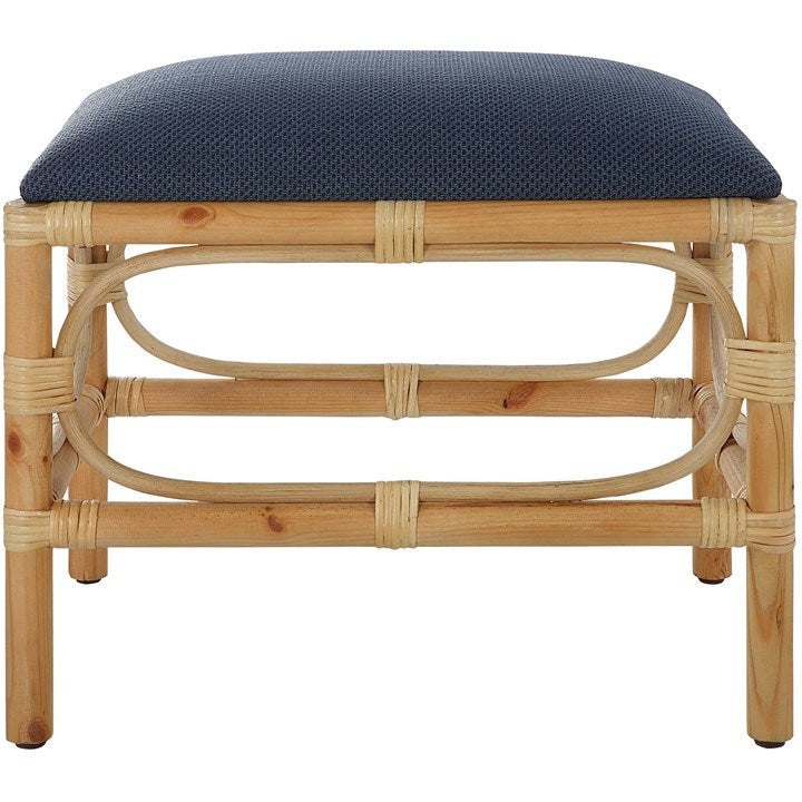 Uttermost Laguna Navy Blue Fabric Seat Cushion Coastal Rattan Small Bench