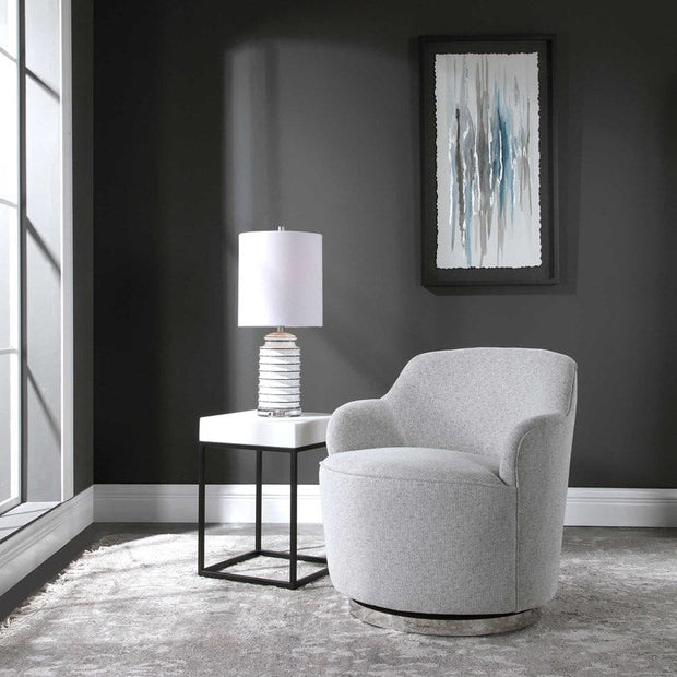 Uttermost Hobart Stone Linen Swivel Chair With Stainless Steel Base