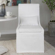 Uttermost Coley White Linen Performance Fabric Slipcovered Armless Chair With Pillow