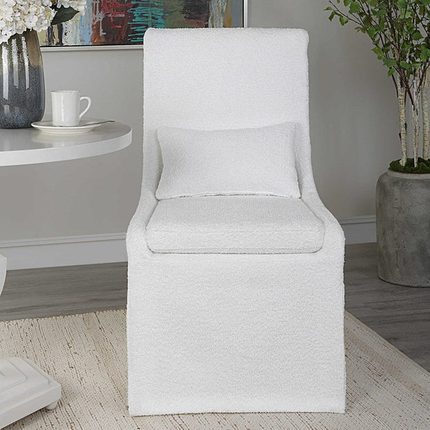 Uttermost Coley White Linen Performance Fabric Slipcovered Armless Chair With Pillow