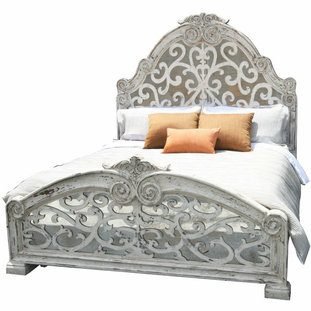 Casa Bonita Peruvian Hand-Painted Carved Wood and Antiqued Mirror Raquel King Size Bed
