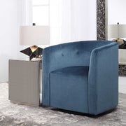 Uttermost Mallorie Ink Blue Velvet Barrel Swivel Chair