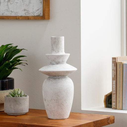 Surya Yagya Collection Modern Brushed Matte White Ceramic Vase YAG-003