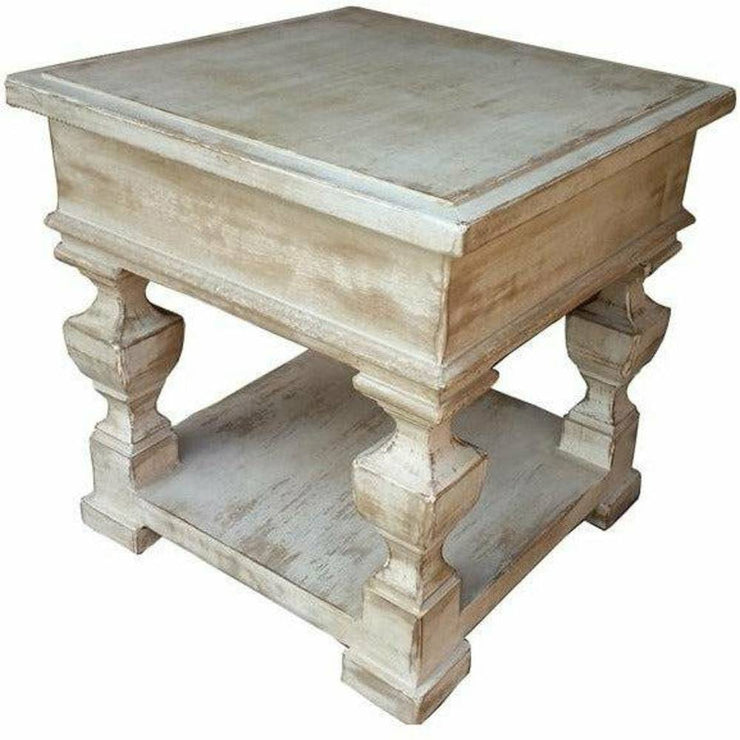 Casa Bonita Furniture Peruvian Hand-Painted Carved Wood Casa Blanca End Table