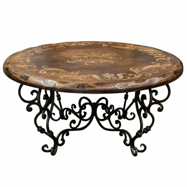 Casa Bonita Peruvian Handpainted Carved Wood and Hand Forged Iron Santander Round Coffee Table