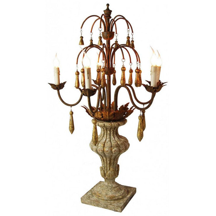 Provence Home Distressed French Grey & Gold Carved Wood Candelabra With Antiqued Metal Arms