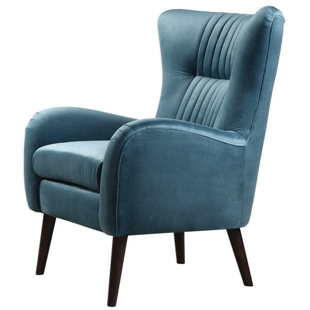 Uttermost Dax Channel Tufted Blue Velvet Accent Chair