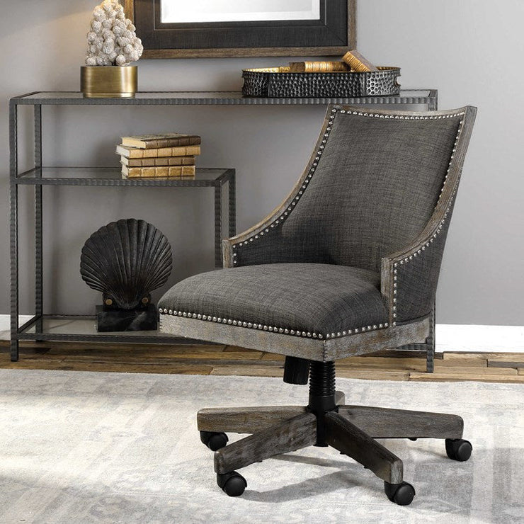 Uttermost Aidrian Charcoal Gray Linen Desk Chair