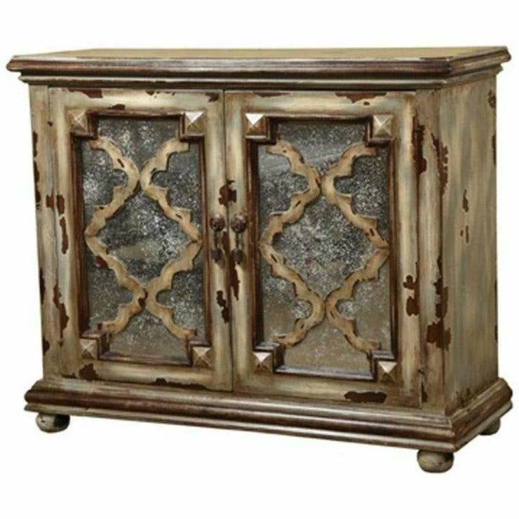 Casa Bonita Peruvian Hand-Painted Carved Wood and Antiqued Mirror Diamond Chest