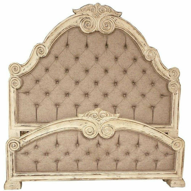 Casa Bonita Peruvian Hand-Painted Carved Wood Tufted Linen Raquel King Size Bed