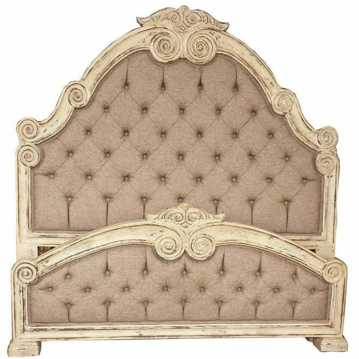 Casa Bonita Peruvian Hand-Painted Carved Wood Tufted Linen Raquel King Size Bed