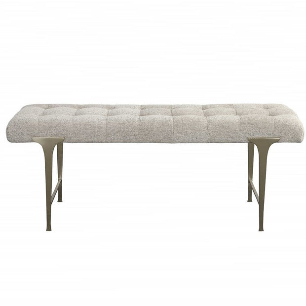 Uttermost Imperial Gray Woven Tufted Upholstered Seat Champagne Iron Bench