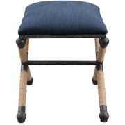 Uttermost Firth Navy Blue Textured Fabric Seat Rustic Iron Bench