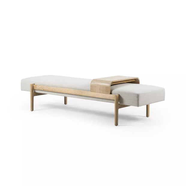 Four Hands Fawkes Bench with Sliding Wood Tray ~ Savoy Parchment Upholstered Fabric