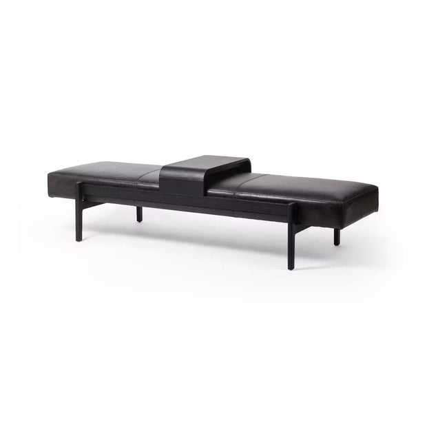 Four Hands Fawkes Bench With Sliding Wood Tray ~ Sonoma Black Top Grain Leather