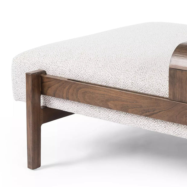 Four Hands Fawkes Rectangle Ottoman With Sliding Wood Tray ~ Brunswick Pebble Upholstered  Performance Fabric