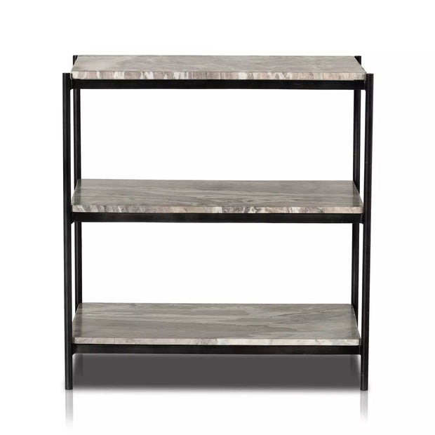 Four Hands Felix Nightstand ~ Hammered Grey Finished Iron With Canyon Marble