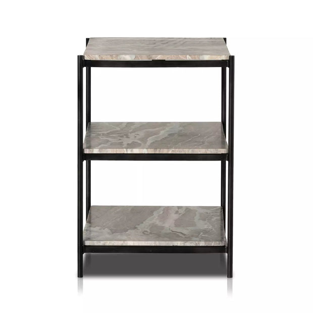 Four Hands Felix Nightstand ~ Hammered Grey Finished Iron With Canyon Marble