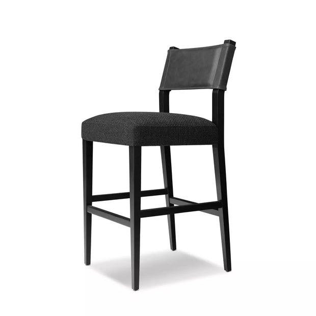 Four Hands Ferris Bar Stool ~ Gibson Black Performance Fabric Seat With Palermo Black Leather Back